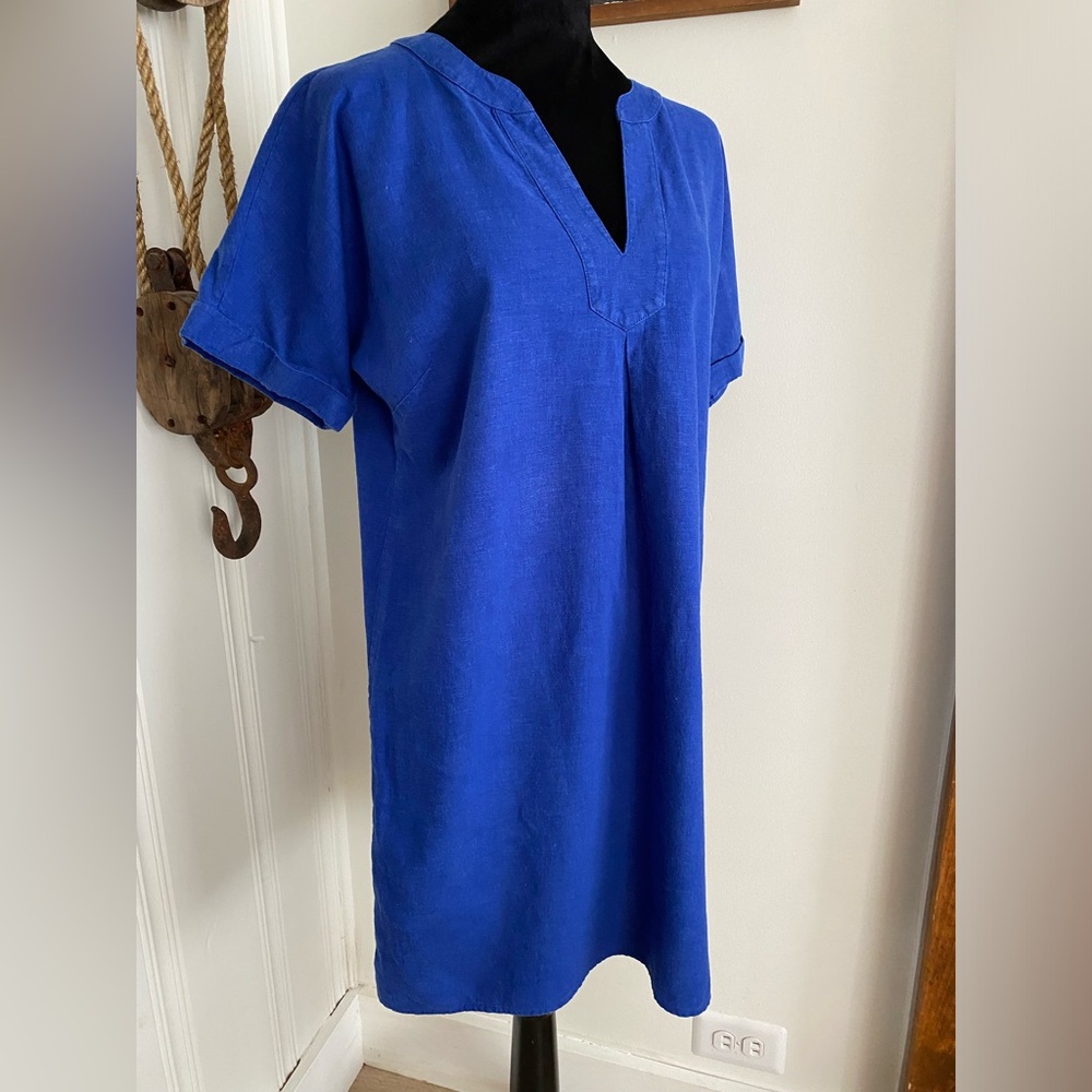 Vineyard Vines Royal Blue linen blend V-Neck short sleeve dress size 8